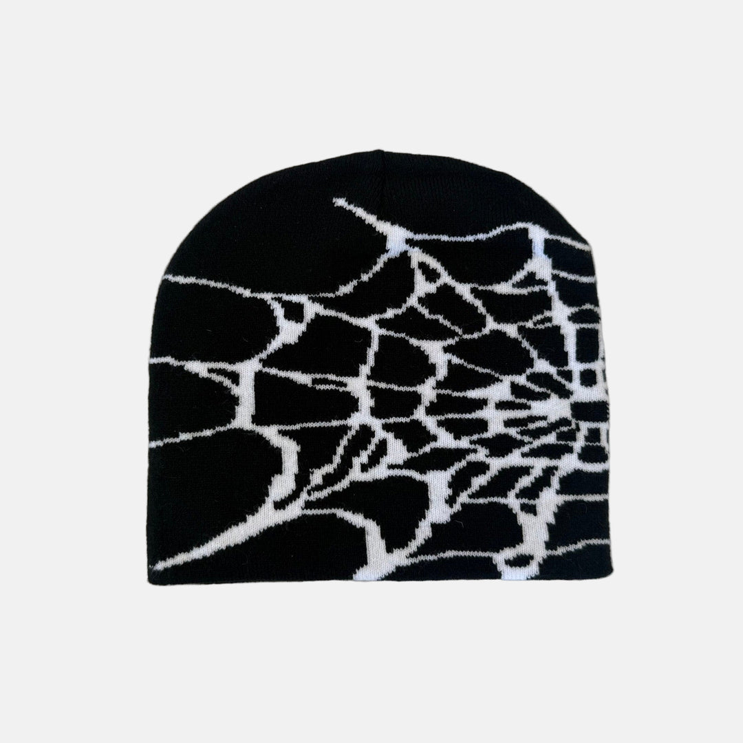 y2k 2000s black & white grunge gothic spiderweb beanie