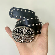 Black Studded Oval Buckle Belt