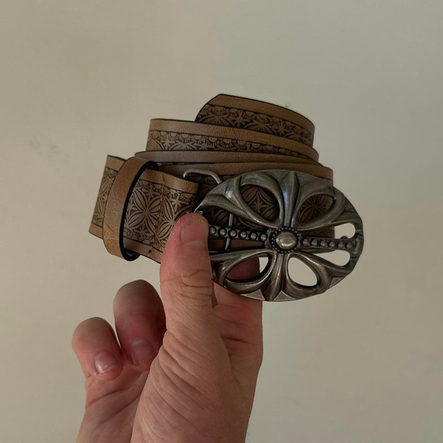Brown Western Floral Buckle Belt