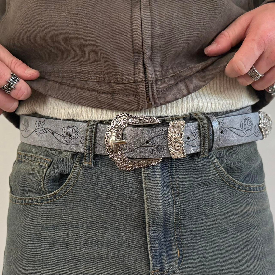 Gray Tooled Western Belt - Rynor