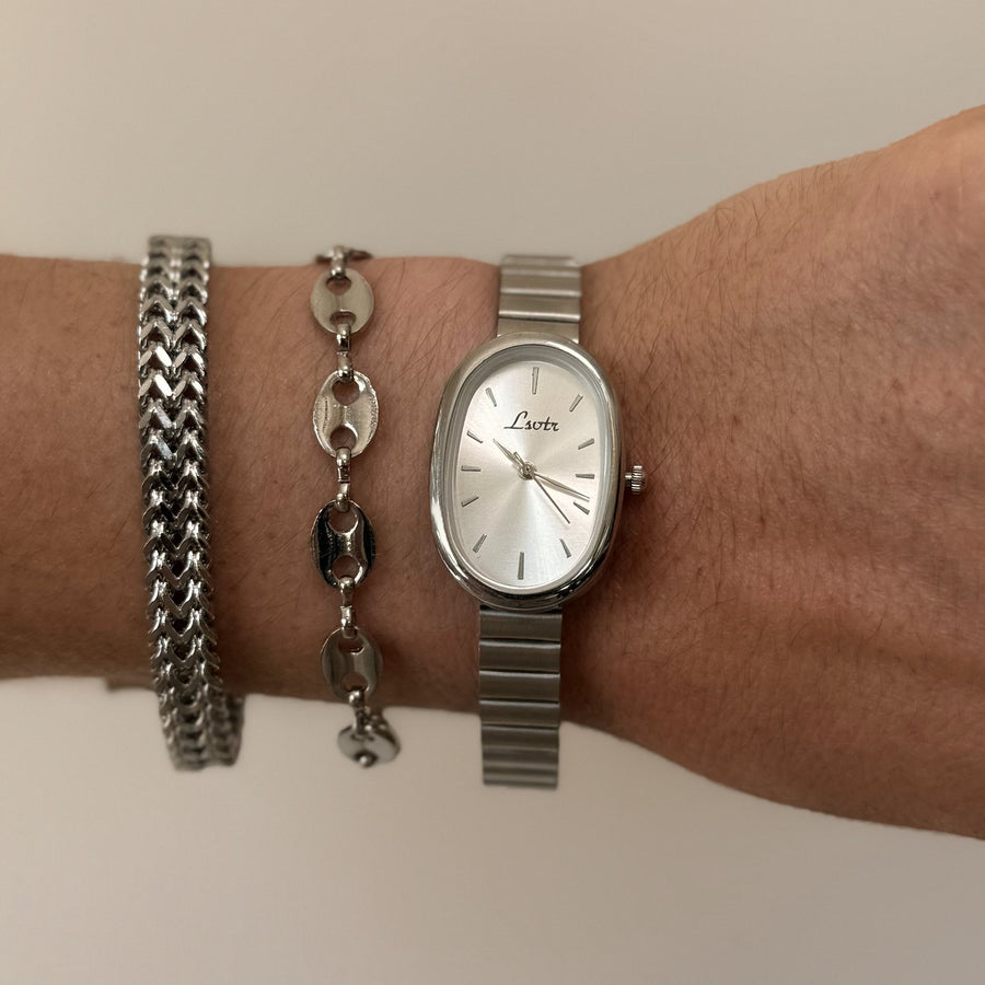 Oval Silver Stretch Watch