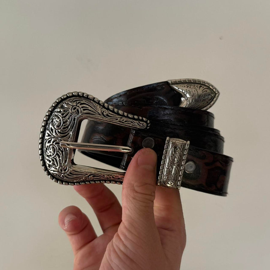 Silver Buckle Western Belt