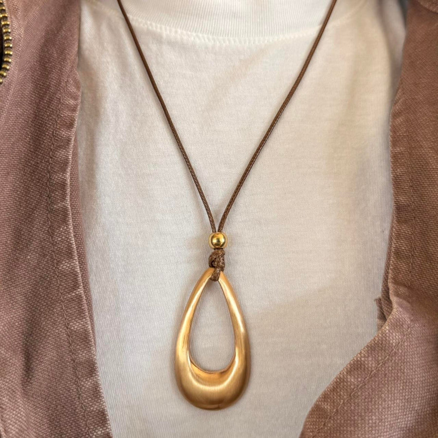 2000s Gold Pendant Leather Necklace – Unisex, Brand New