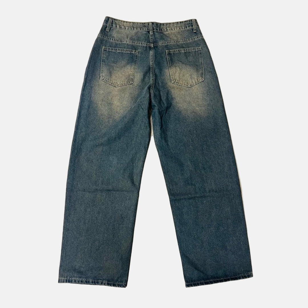 Wide Leg Distressed Denim Jeans - Rynor