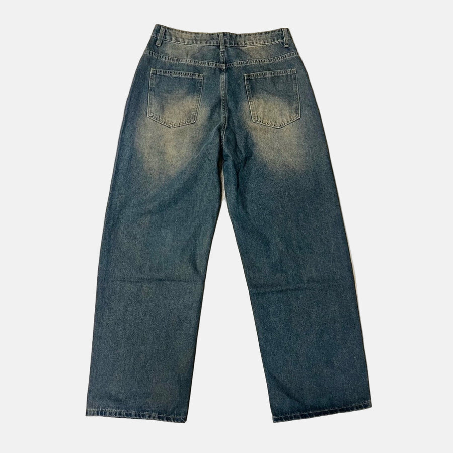 Wide Leg Distressed Denim Jeans