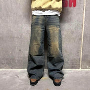 Wide Leg Distressed Denim Jeans
