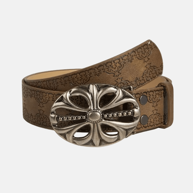 Brown Western Floral Buckle Belt - Rynor