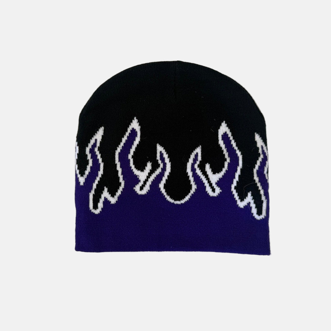 grunge gothic punk flame black and purple beanie