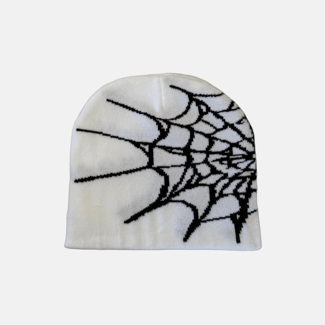 y2k 2000s white & black grunge gothic spiderweb beanie
