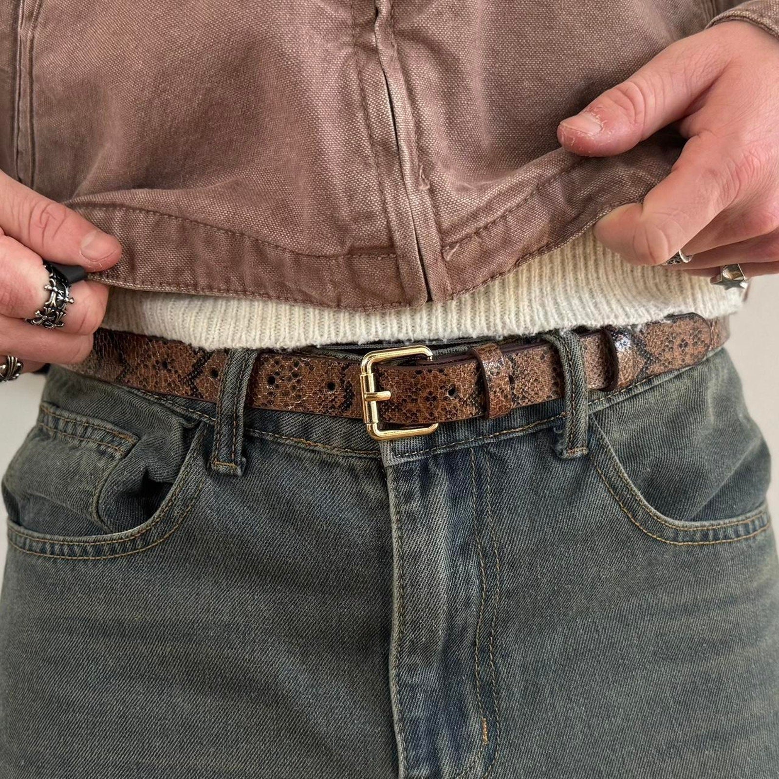 Brown Snakeskin Print Belt