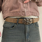 Brown Western Floral Buckle Belt