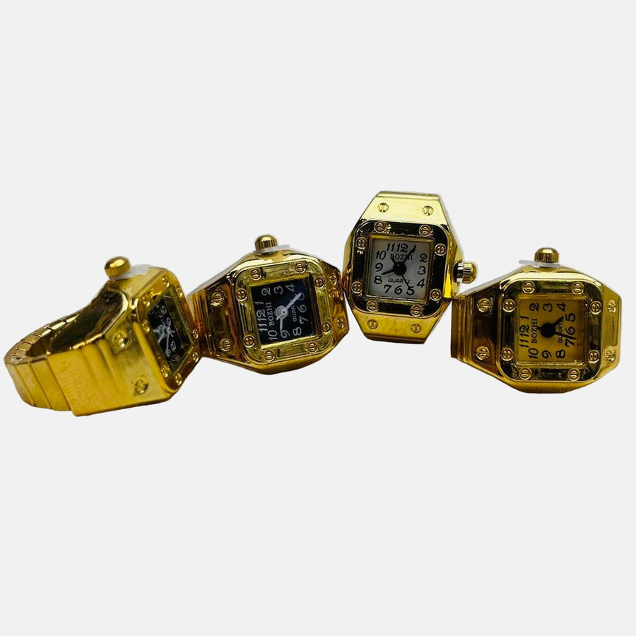 Gold Square Dial Watch Ring