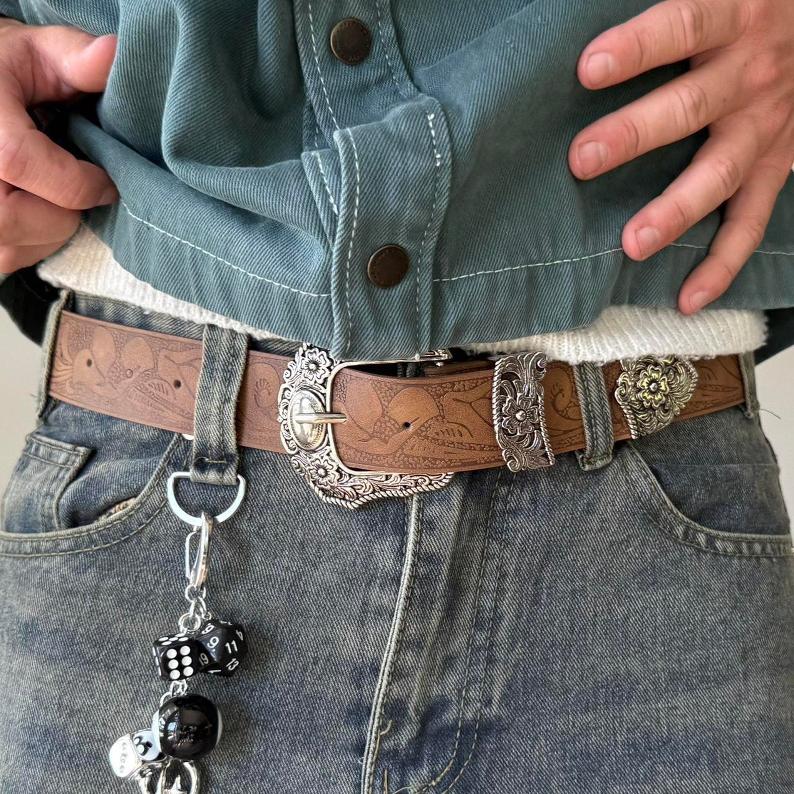 Brown Engraved Western Belt