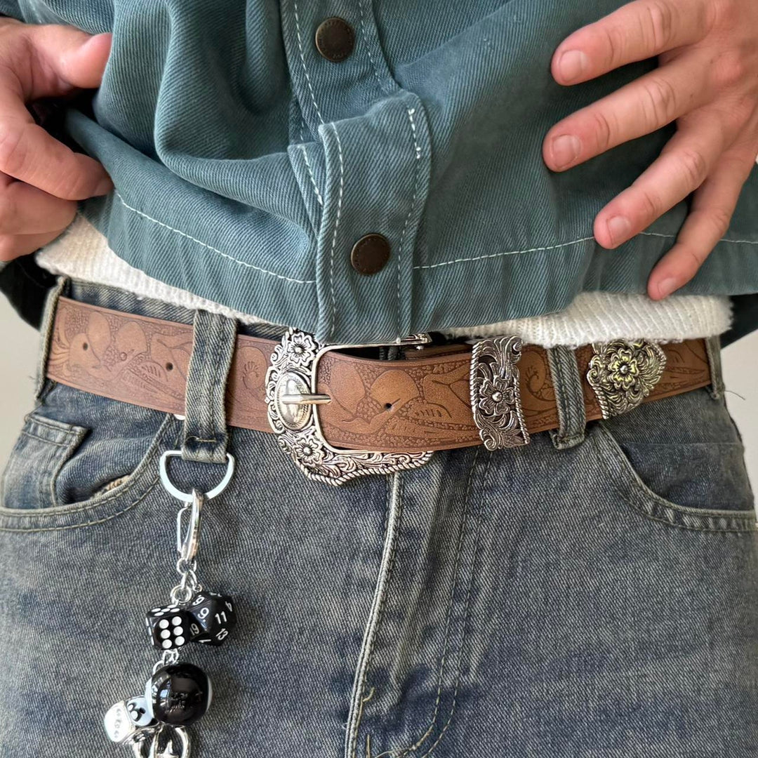Brown Engraved Western Belt - Rynor