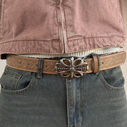 Brown Western Floral Buckle Belt