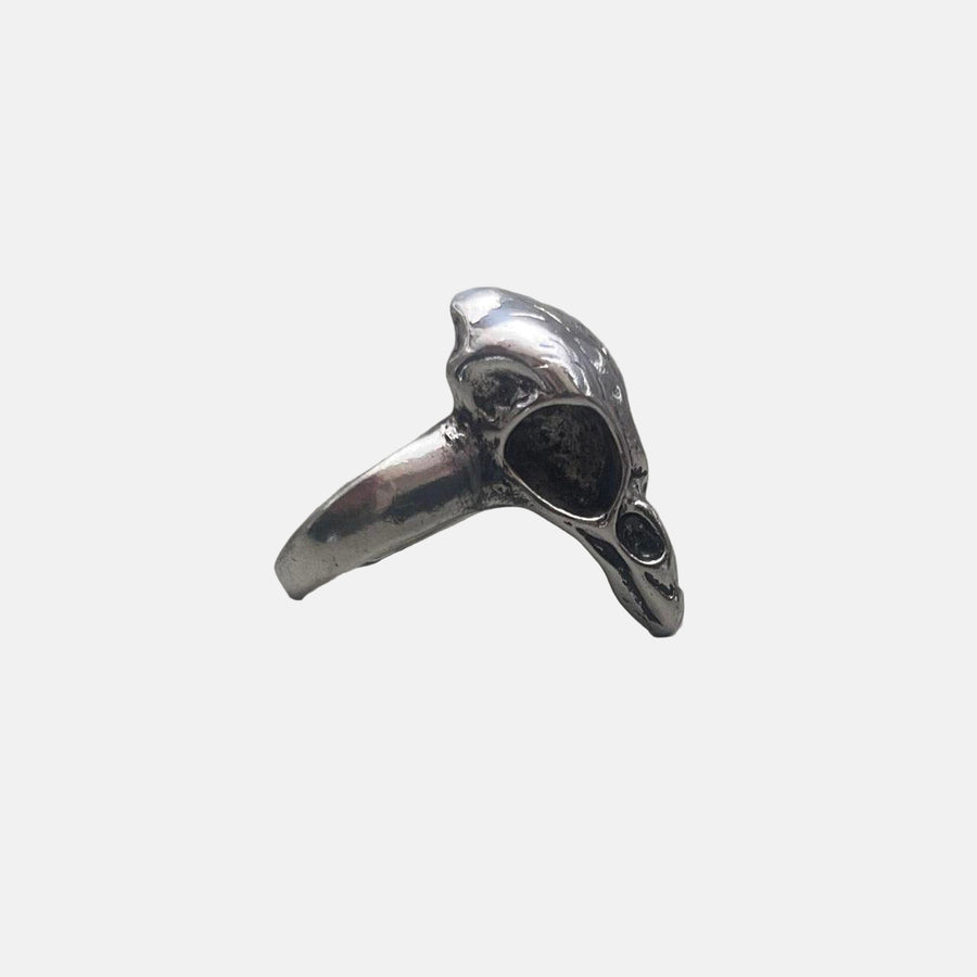Silver Raven Skull Ring