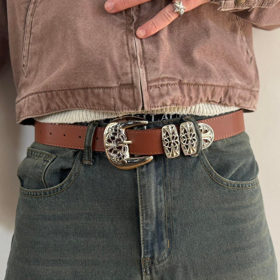 Triple Buckle Western Belt