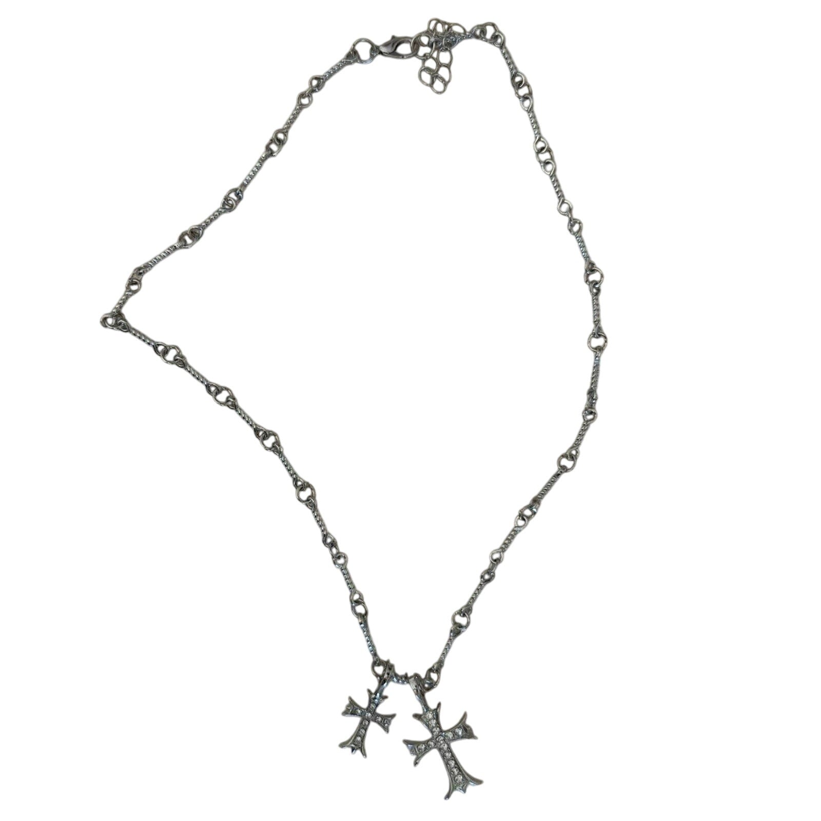Silver Double Cross Pendant Necklace - Rynor