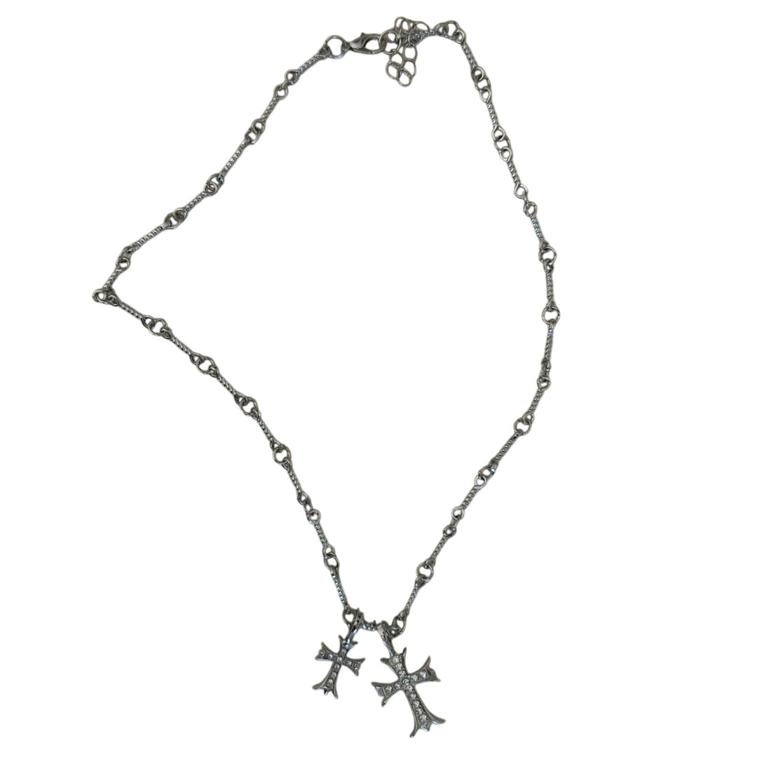 Silver Double Cross Pendant Necklace - Rynor