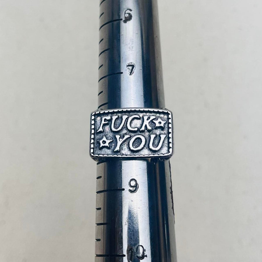 Silver Block Text Ring