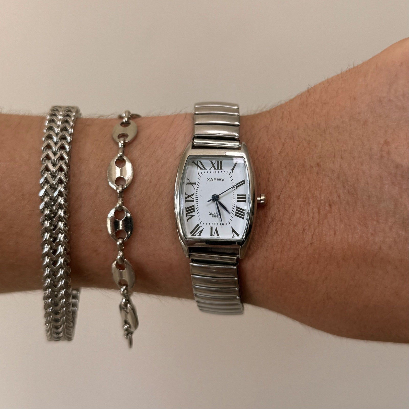 Copied - Y2K Silver Roman Numeral Quartz Watch Vintage Style Unisex 8.5" New