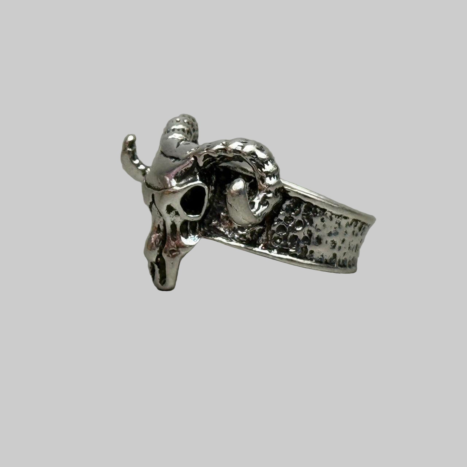 Silver Bull Skull Ring