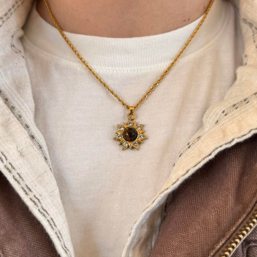 Gold Sunflower Pendant Necklace