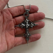 Y2K Silver Gothic Cross Necklace 20 Inch Unisex Pendant Streetwear Style