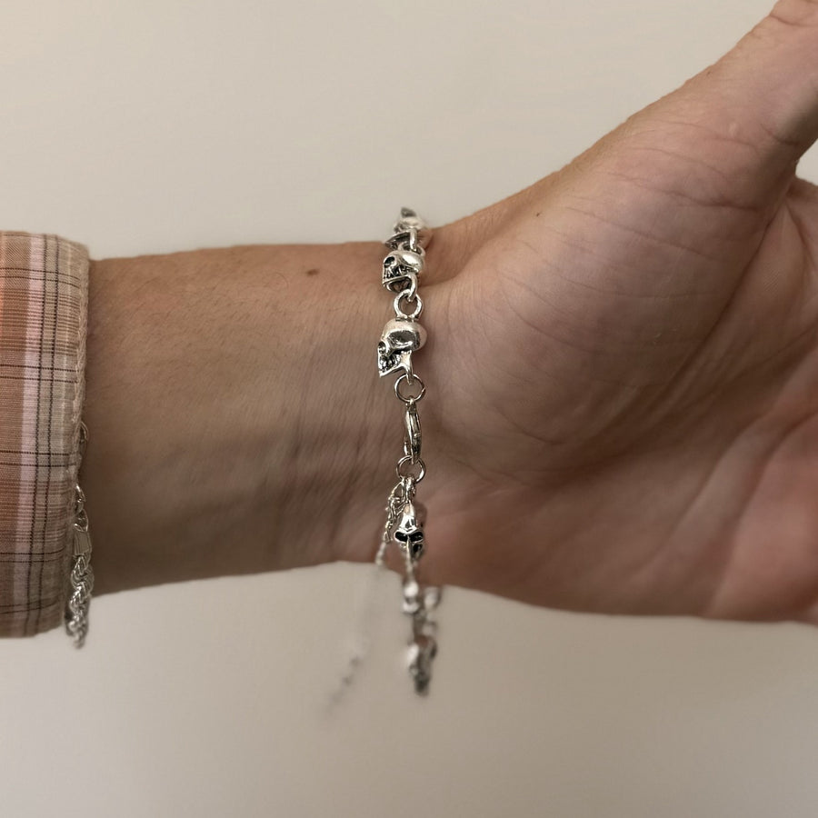 Silver Skull Link Bracelet