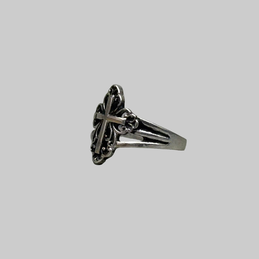 Silver Compass Cross Ring
