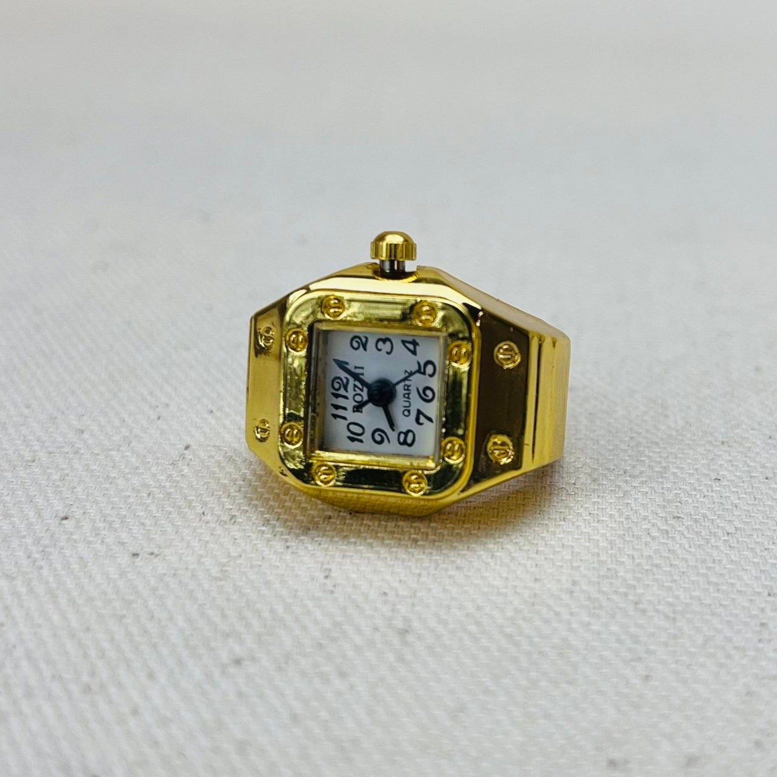 Gold Square Dial Watch Ring