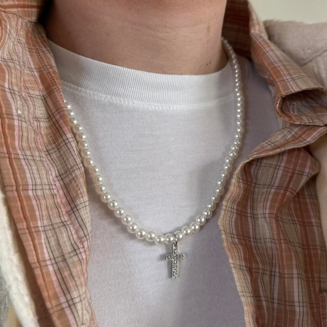Pearl Bead Cross Necklace - Rynor