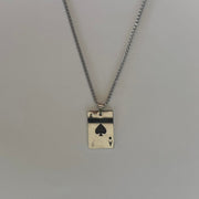 Y2K Silver Tone Ace of Spades Necklace 22" Chain Unisex Statement Punk New