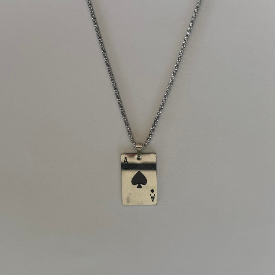 Y2K Silver Tone Ace of Spades Necklace 22" Chain Unisex Statement Punk New