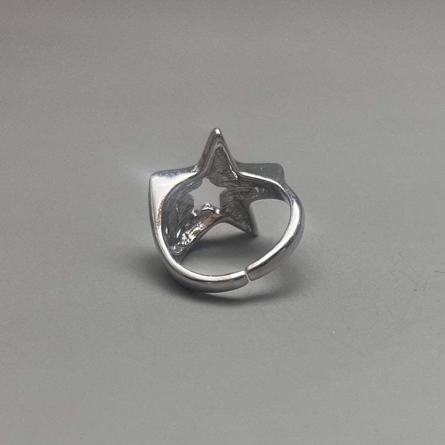 Silver Raised Star Ring