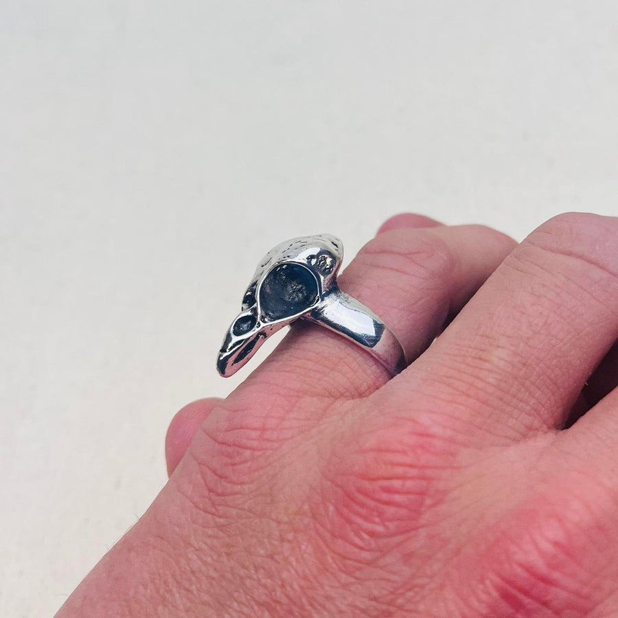 Silver Raven Skull Ring