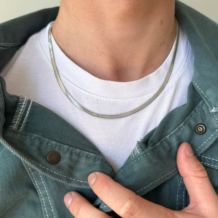 Silver Herringbone Chain Necklace