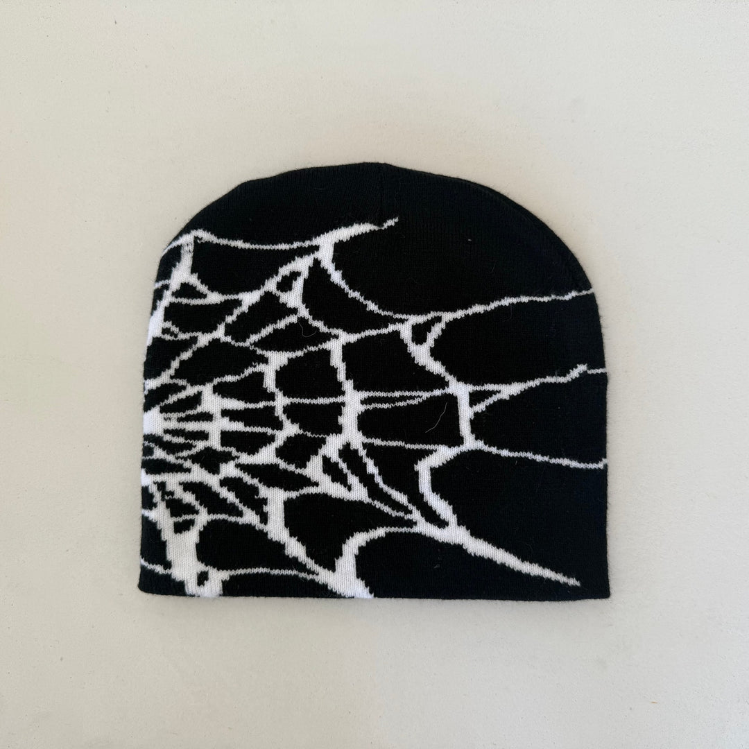 y2k 2000s black & white grunge gothic spiderweb beanie