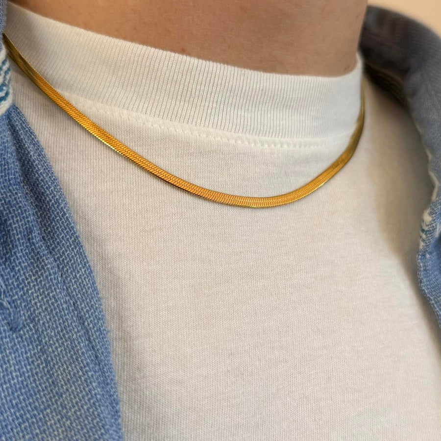 Gold Herringbone Chain Necklace