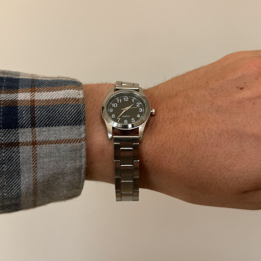 Silver Black Dial Watch