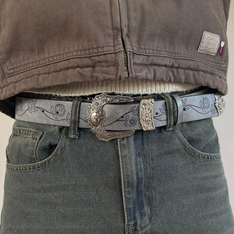 Gray Tooled Western Belt