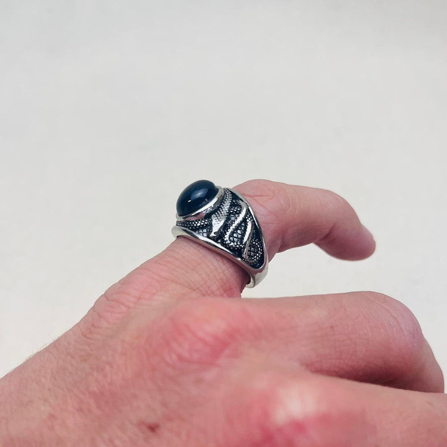 Silver Black Stone Ring