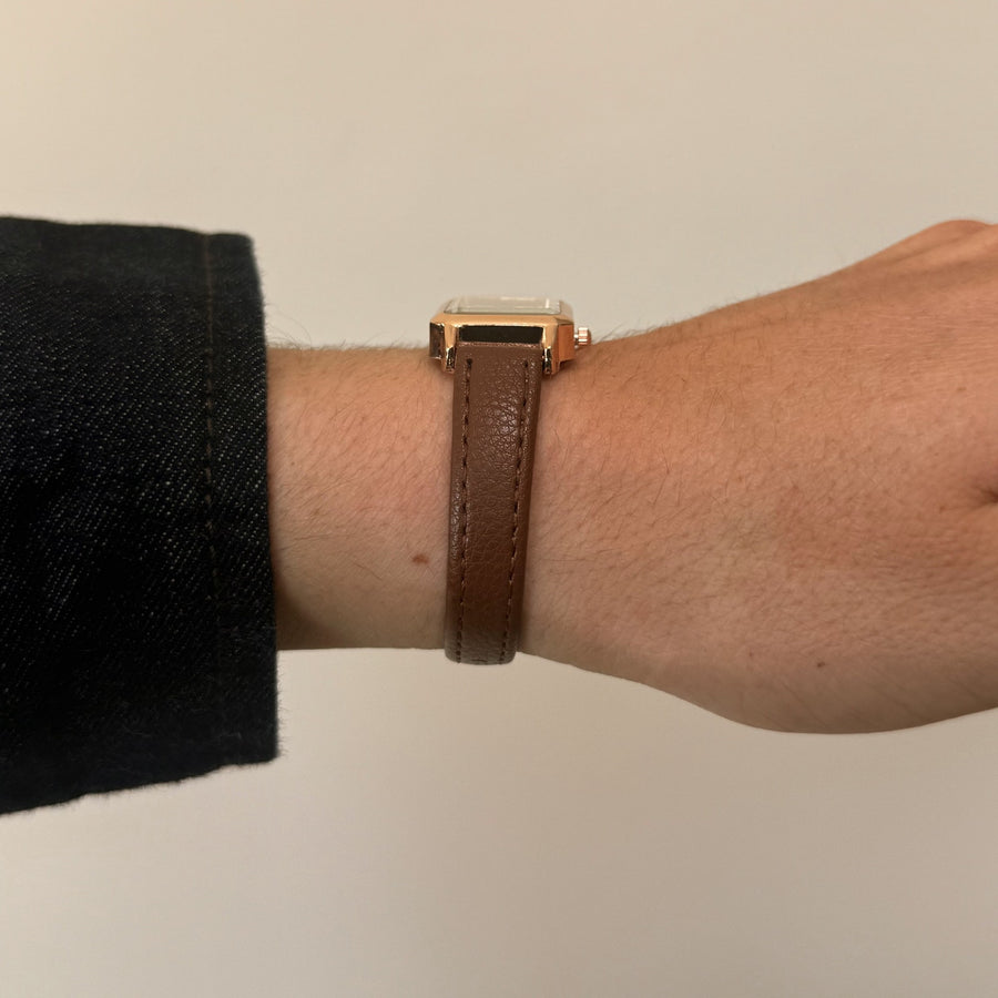 Gold Square Leather Quartz Watch