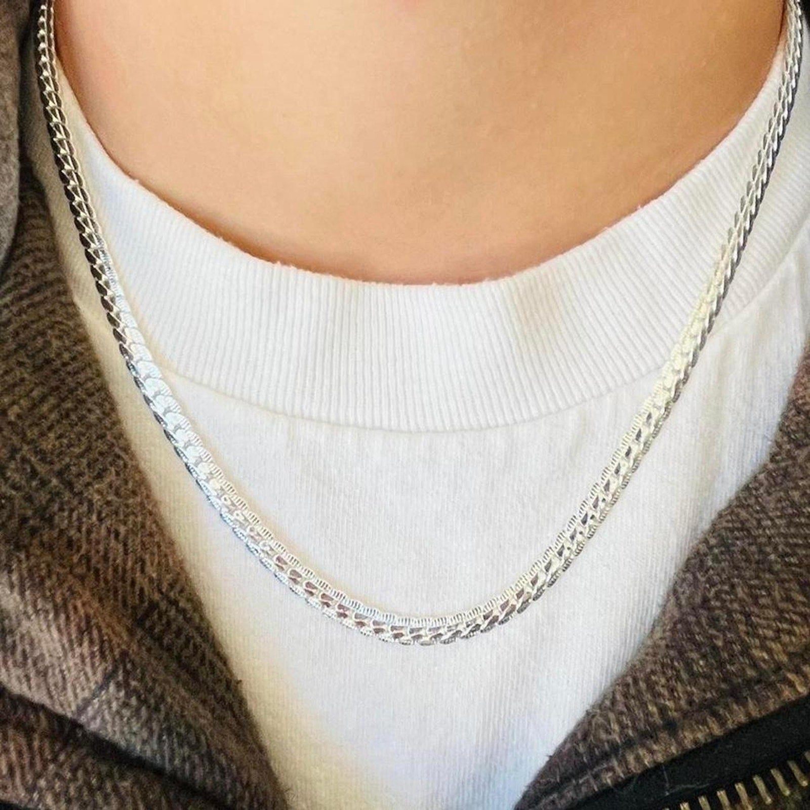 Silver Herringbone Chain Necklace