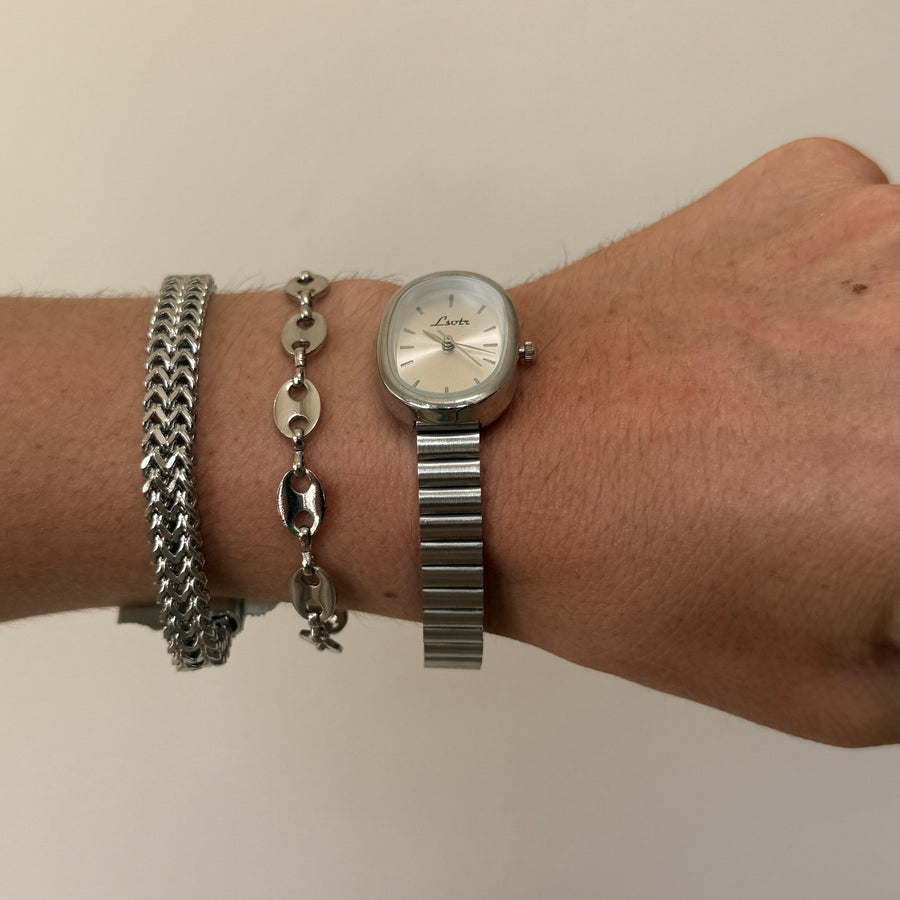 Oval Silver Stretch Watch