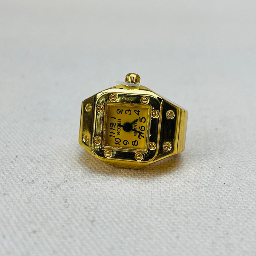 Gold Square Dial Watch Ring