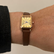 Gold Square Leather Quartz Watch