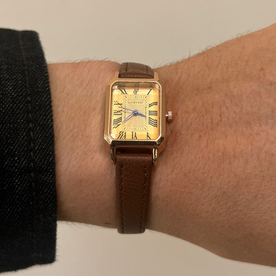 Gold Square Leather Quartz Watch