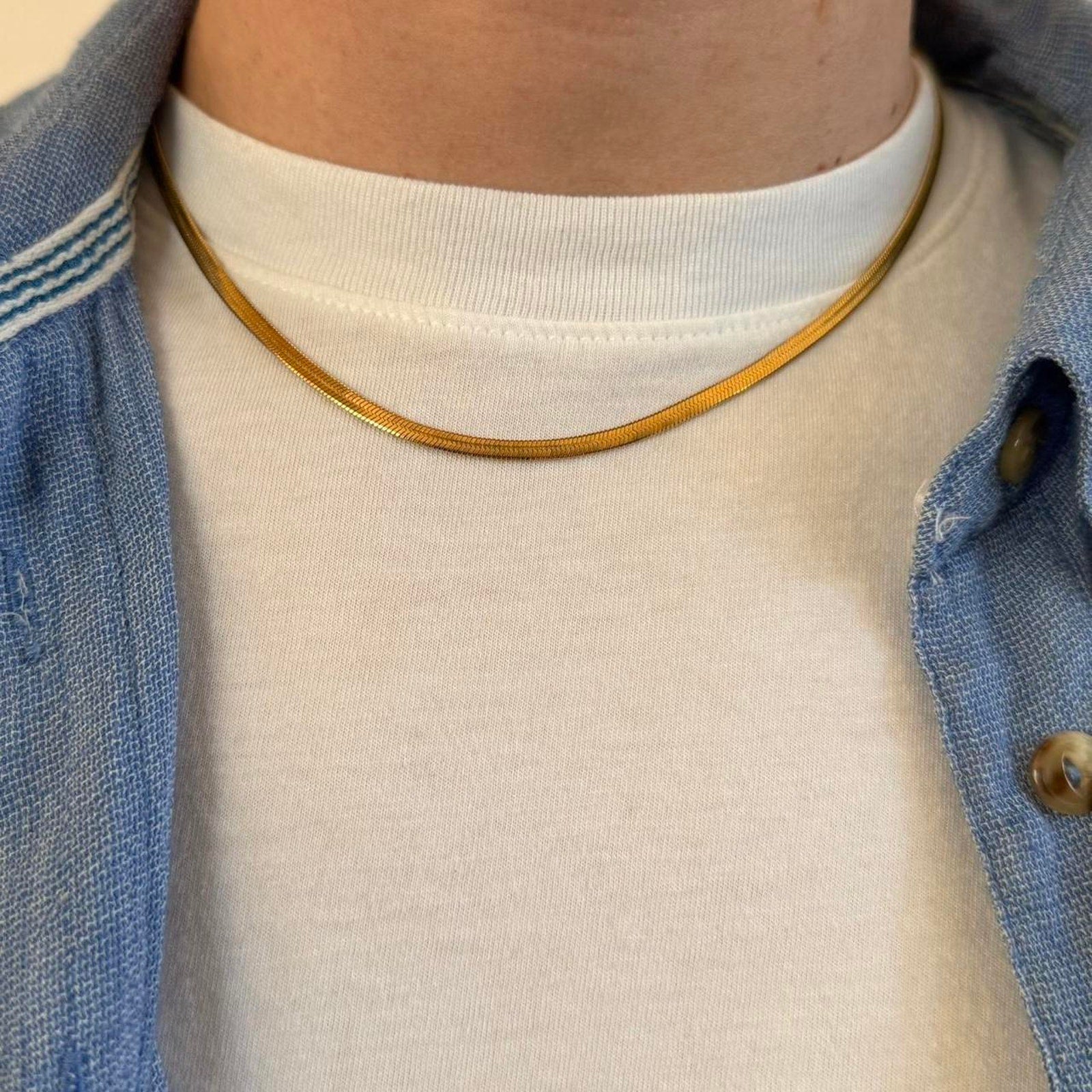 Gold Herringbone Chain Necklace