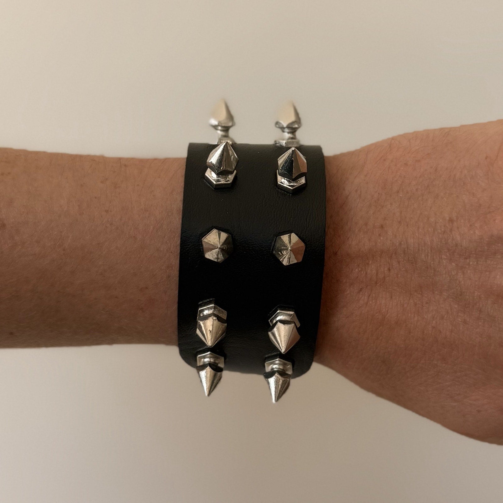 Black Spiked Leather Bracelet